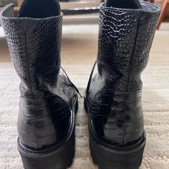 Freda Salvador Emi Embossed Leather Combat Boots - Picture 3 of 5